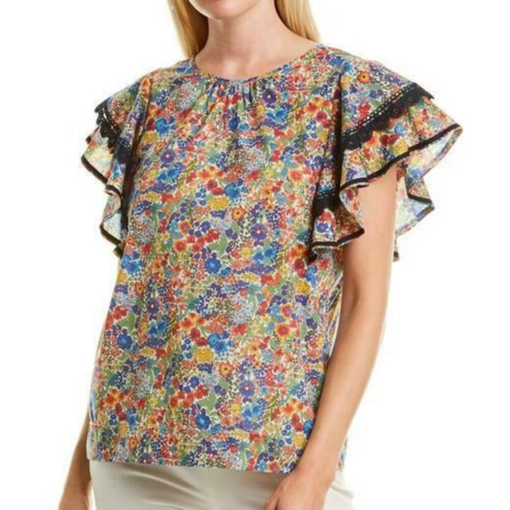 J Crew Liberty Fabric Margaret Annie Poplin Top Floral Cotton Blouse‎ Women XXS